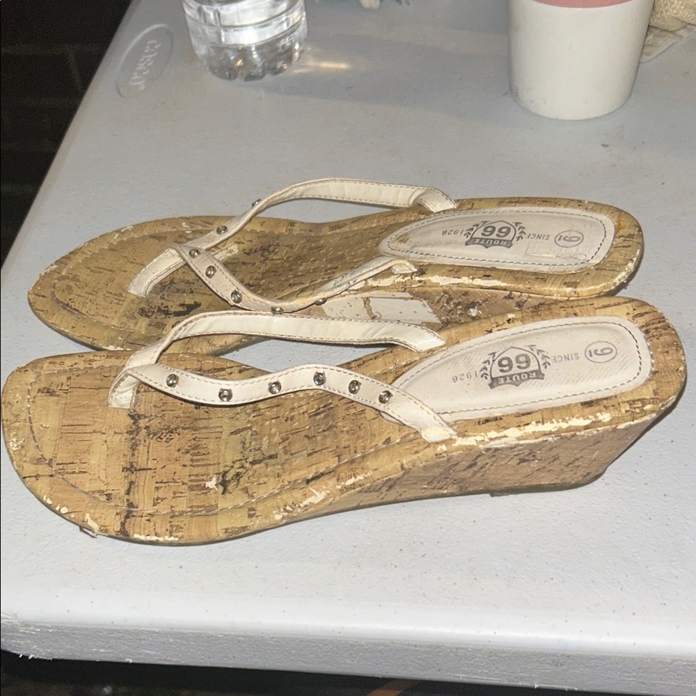 Route 66 Beige Cork Wedge Sandals